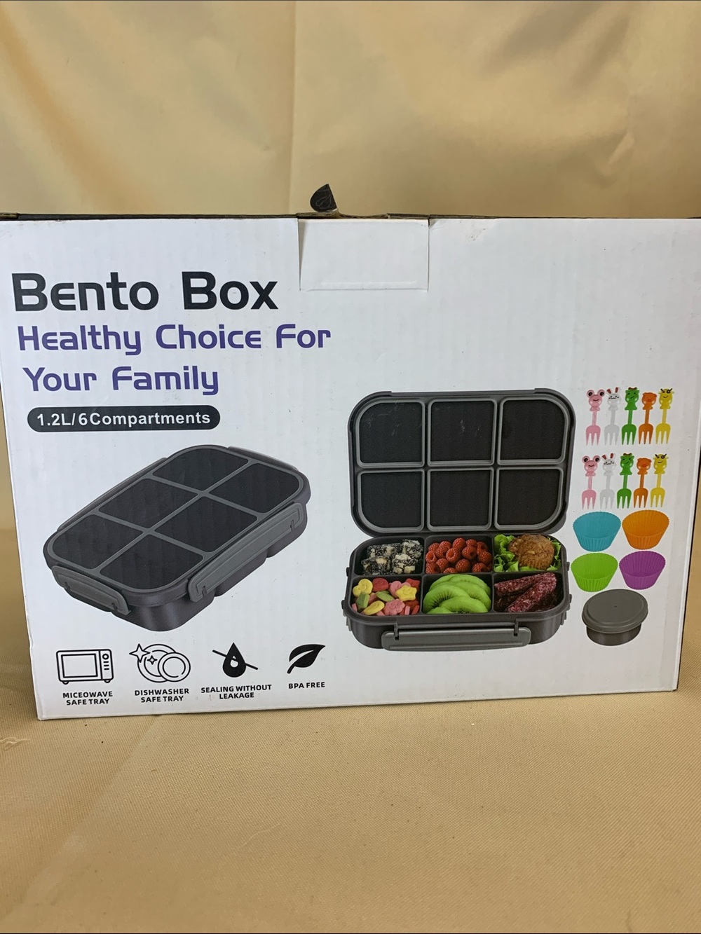 NWT Amathley 1.2L 6-Compartment Bento Box Dark Gray Leakproof